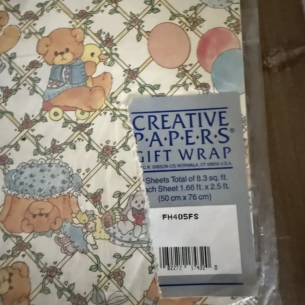Creative Papers Vintage Gift Wrap Wrapping Paper Denim Bears NOS